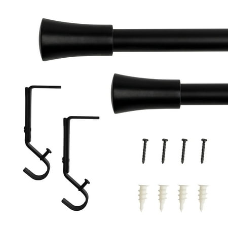 Lumi 3/4  Single Curtain Rod Brushed Nickel/Black- Cylinder finials 36 -66  - Matte Black