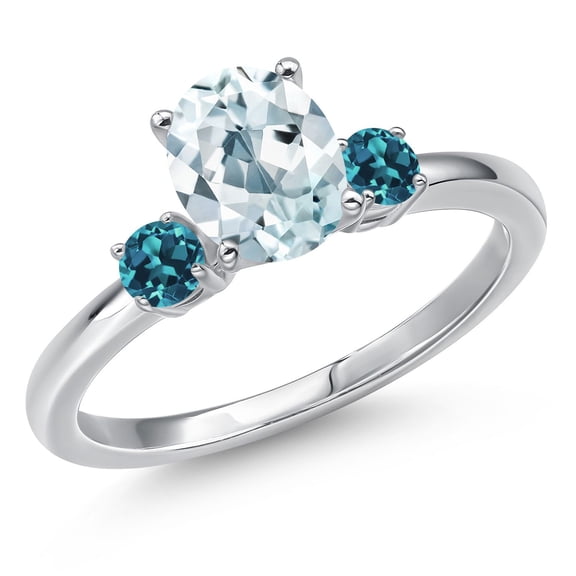 Gem Stone King 14K White Gold Sky Blue Aquamarine and London Blue Topaz Engagement Ring for Women | 1.46 Cttw | Oval 8X6MM | Gemstone March Birthstone | Size 6