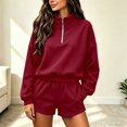 thumbnail image 5 of Norvella Womens Half Zip 2 Piece Shorts Set Long Sleeve Pullover Top Elastic Waist Bottoms With Pockets Matching Casual Sweatsuit, 5 of 8