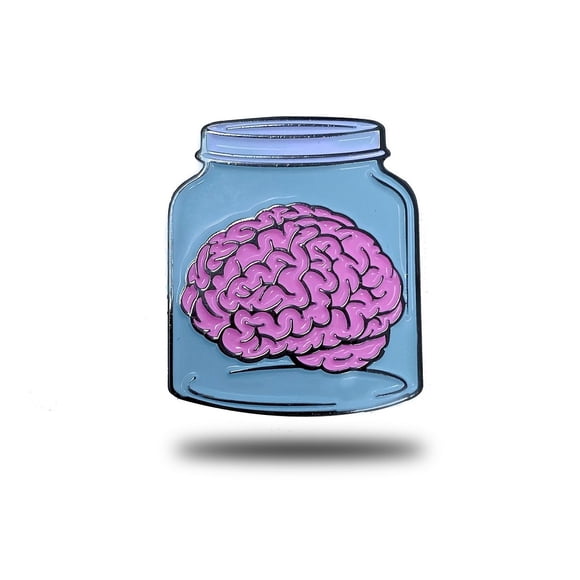 BRAIN IN A JAR PIN - Novelty Funny BRAIN in a Mason JAR, Cute Enamel Lapel PIN, LIGHT BLUE - 3 cm x 2.7 cm