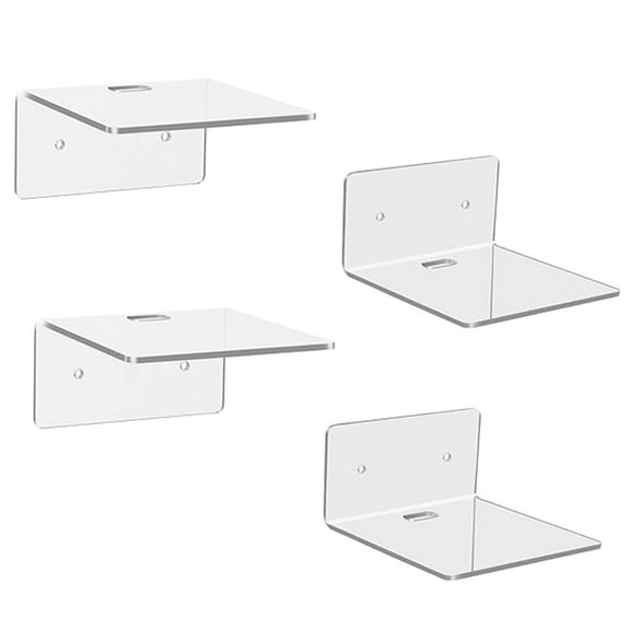 Set of 4 Clear Acrylic Floating Shelves Home Decor for Speakers and Figurines