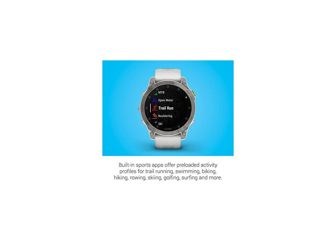 Open Box Garmin epix Gen 2, Premium active smartwatch, Health and wellness features, touchscreen AMOLED display, adventure watch with advanced features, white titanium