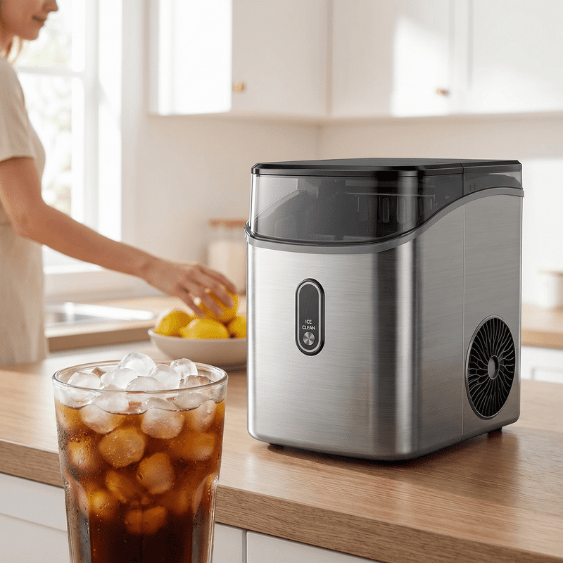 Countertop Nugget Ice Maker with Soft Chewable Pebble Ice, One-Touch Operation, Self-Cleaning Ice Machine, 33 lbs Daily Output, Stainless Steel Finish for Home, Kitchen, and Bar