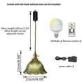 thumbnail image 3 of FSLiving Rechargeable Battery Operated Pendant Light with Sleeve&Round Hook RGB Mode Adjustable Wire Length Hanging Light Green Glass Flower Shade Dimmable Lamp for Courtyard Nightstand - 3 Lights, 3 of 6