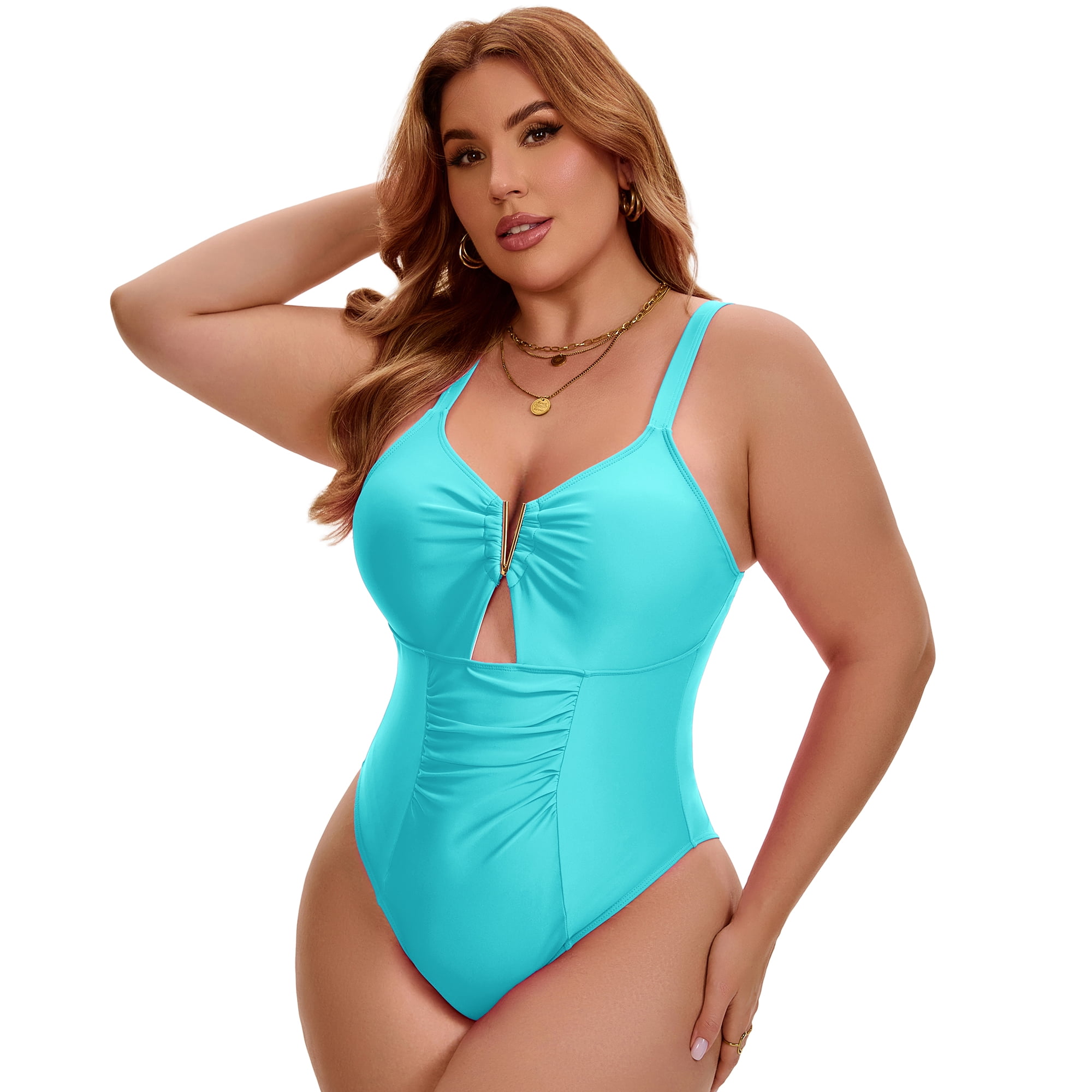 DARING DIVA Women's Plus 1 Piece V-Wire Cutout Push Swimsuit 3X Teal