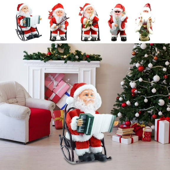 OEFNTAC Decorations Santa Claus Figure Tabletop Christmas Decoration Child Toy Gift Playing Guitar Violin Saxophone Sunglasses Battery Operated 11.22x4.92x4.33in