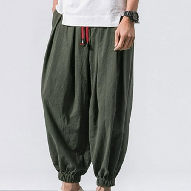 Men Casual Solid Fashion Tether Closure Loose Flared Leggings Harem Trousers