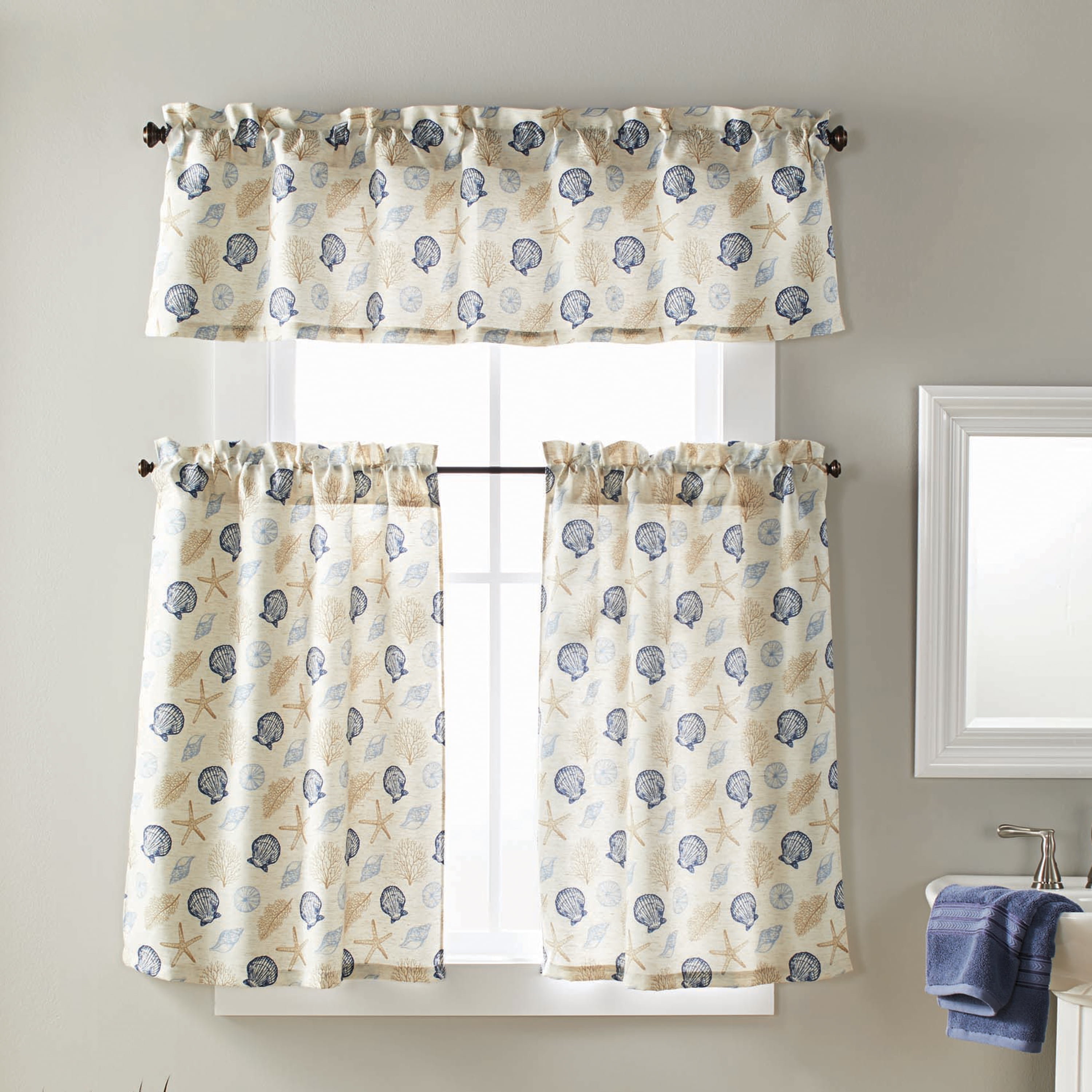 Better Homes & Gardens Tiers & Valance Kitchen Curtain Set, Blue