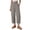 Gray, variant on Zulora Women's Summer Solid Color Linen Elastic High Waist Pants Casual Straight Leg Capri Trousers with Side Button Waist for Beach Holiday Daily Wear