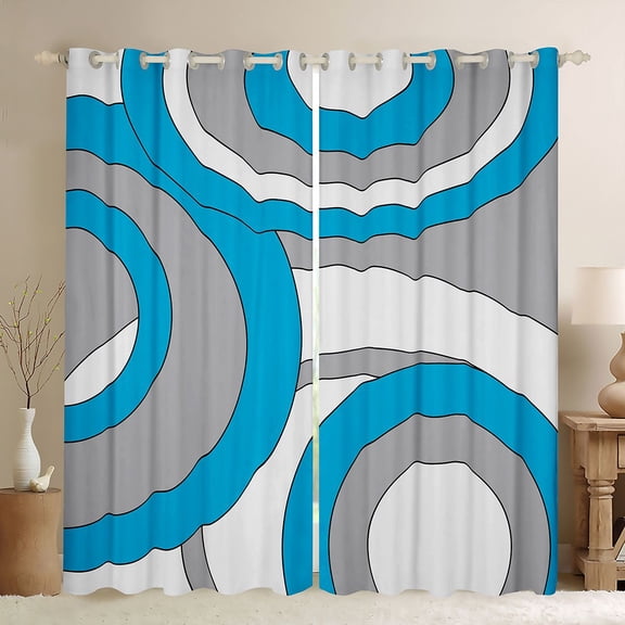 Homewish Abstract Stripes Boy Girl Black Out Curtains,Geometric Circle Curtains Pack of 2 (42x63 Each),Vintage Aesthetic Bedroom Curtains,Breathable Home Decor