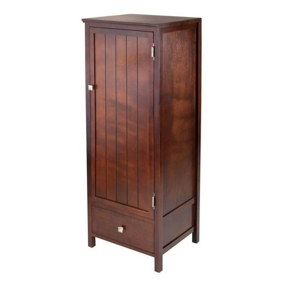 Pemberly Row Transitional Solid Wood Close Cupboard w/ Drawer in Antique Walnut