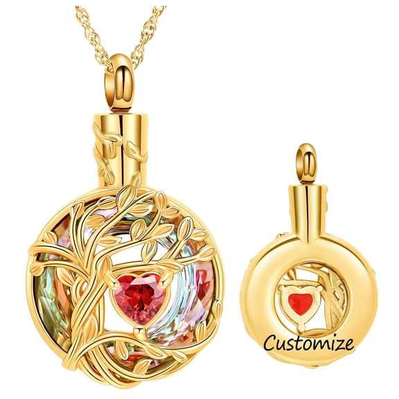 Tree of Life Urn Necklace for Ashes Cremation Jewelry Crystal Circle with Funnel Filler Memorial Mothers Day Gifts for Women Mom Sister Friend