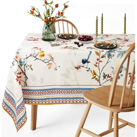 

Fall Thanksgiving Floral Bird Tablecloth Rustic Farmhouse French Tablecloth for Rectangle Tables 60 x 84 Perfect for Kitchen Dinner Restaurant Holiday Picnic Table Cover