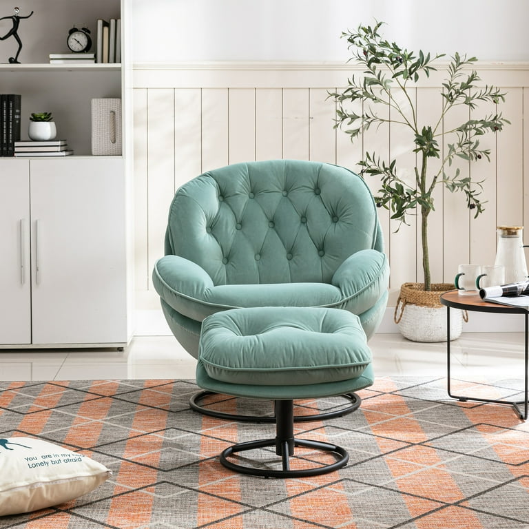 360° Swivel Accent Chair with Ottoman and ​Spacious Armless Design