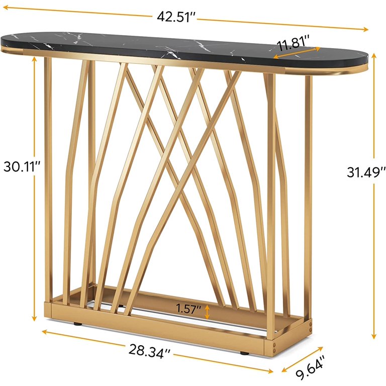 Gold Console Table with Faux Marble, 43