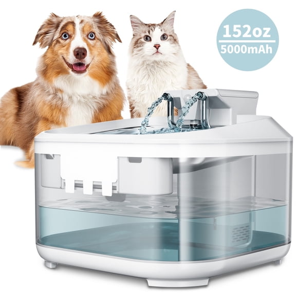 Pet Water Fountain 4.5L/152oz, Wireless Cat Fountain with Stainless Steel Tray, 3 Modes Auto Pet Water Dispenser for Cats Dogs Drinking, 3 Filters Quiet Cat Fountain