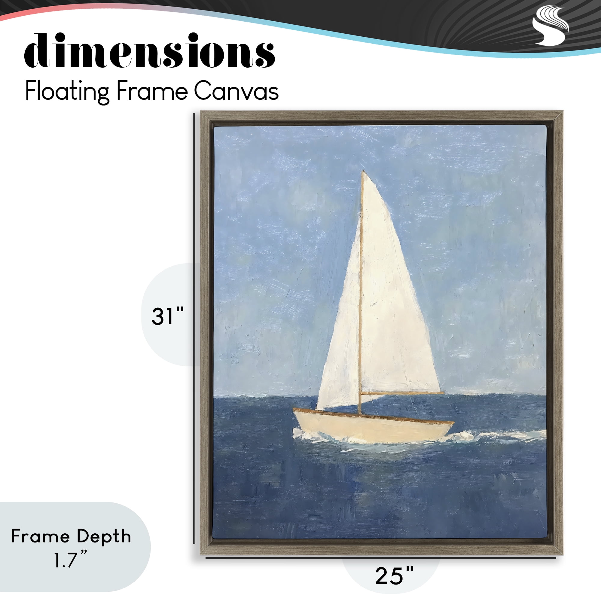 Stupell Industries Deep Blue Sail at Sea Brown Framed Floater Canvas Wall Art, design by Creative Studio