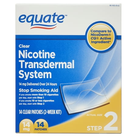 Equate Nicotine Transdermal System Step 2 Clear Patches, 14 mg, 14 Count