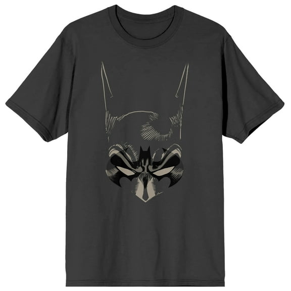 DC Comic Book Batman Superhero Mask Men's Charcoal Graphic Tee Shirt-L