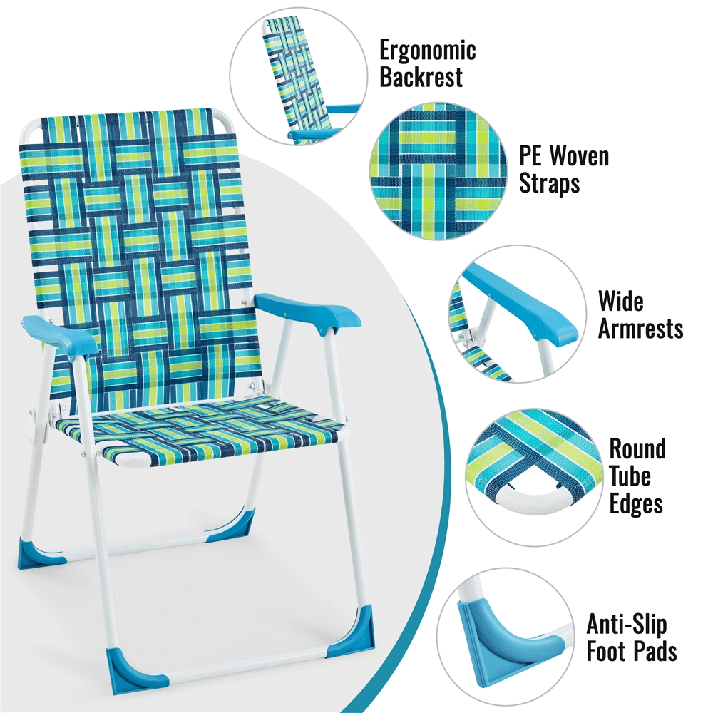 Renwick Patio Portable Webbed Folding Chairs for Garden and Poolside, Set of 2, Green