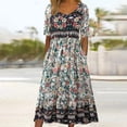 thumbnail image 2 of SZXZYGS Robes Midi pour Femmes Manches Longues Décontractées Boho Imprimé Robe Manches Courtes Col Rond avec Poches Robe Ample 2024, 2 of 5