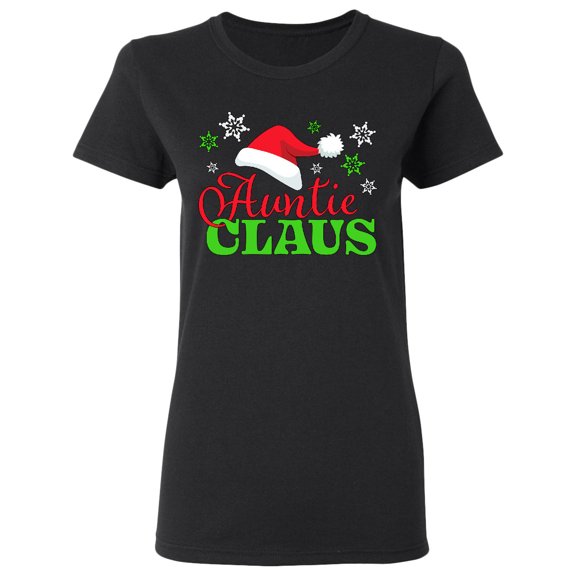 Inktastic Auntie Claus with Christmas Santa Hat and Snowflakes Women's T-Shirt