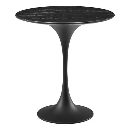 Pemberly Row 20" Round Modern Artificial Marble/Metal Side Table in Matte Black