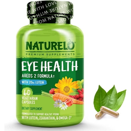 NATURELO Eye Vitamins - AREDS 2 Formula with Lutein, Zeaxanthin, Vitamin C, E, Zinc, and DHA - Supplement for Dry Eyes, Healthy Vision & Eye Support - 60 Vegan Capsules