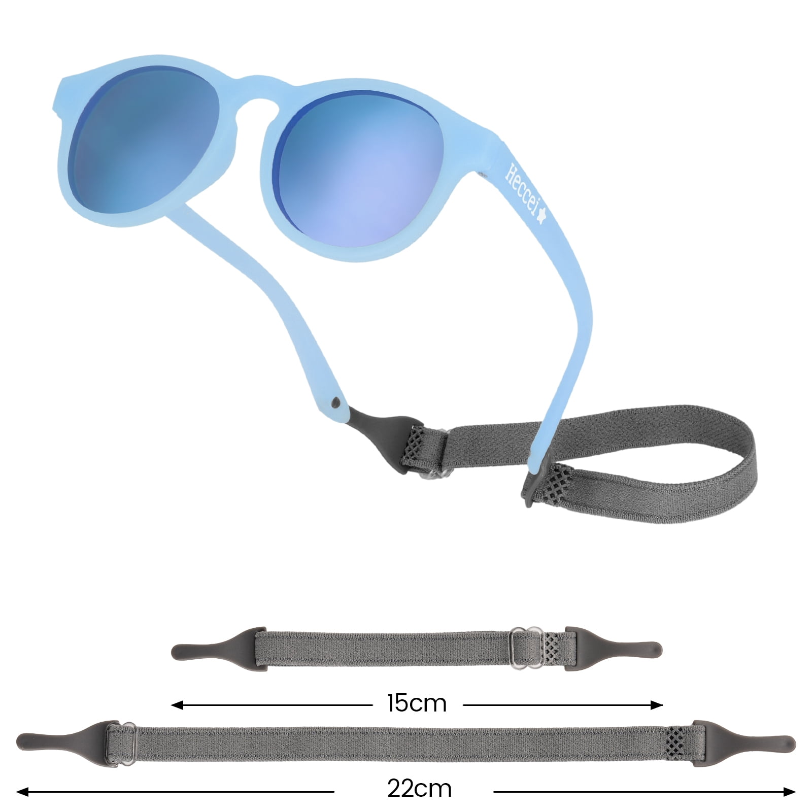 HECCEI Pebblie Baby Sunglasses with Strap - UV400 Polarized Sunglasses, Ages 0-2 Blue
