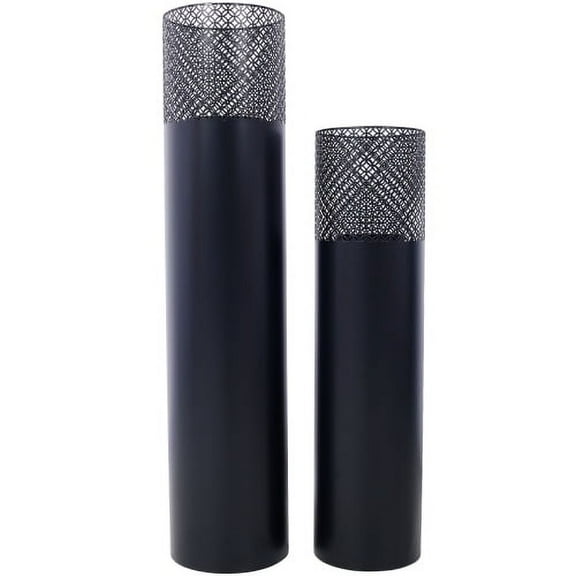 Set of 2 Industrial Oriental Lantern Columns, 37.5" 29.5" Decorative Indoor Outdoor Garden Pillar Lanterns with Candles