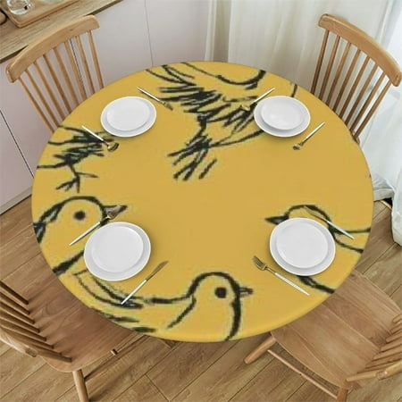 

Sheronv Birds Yellow Background Drawing Round Tablecloth Stain-Resistant Washable for Indoor Outdoor Restaurants Parties 42 -46