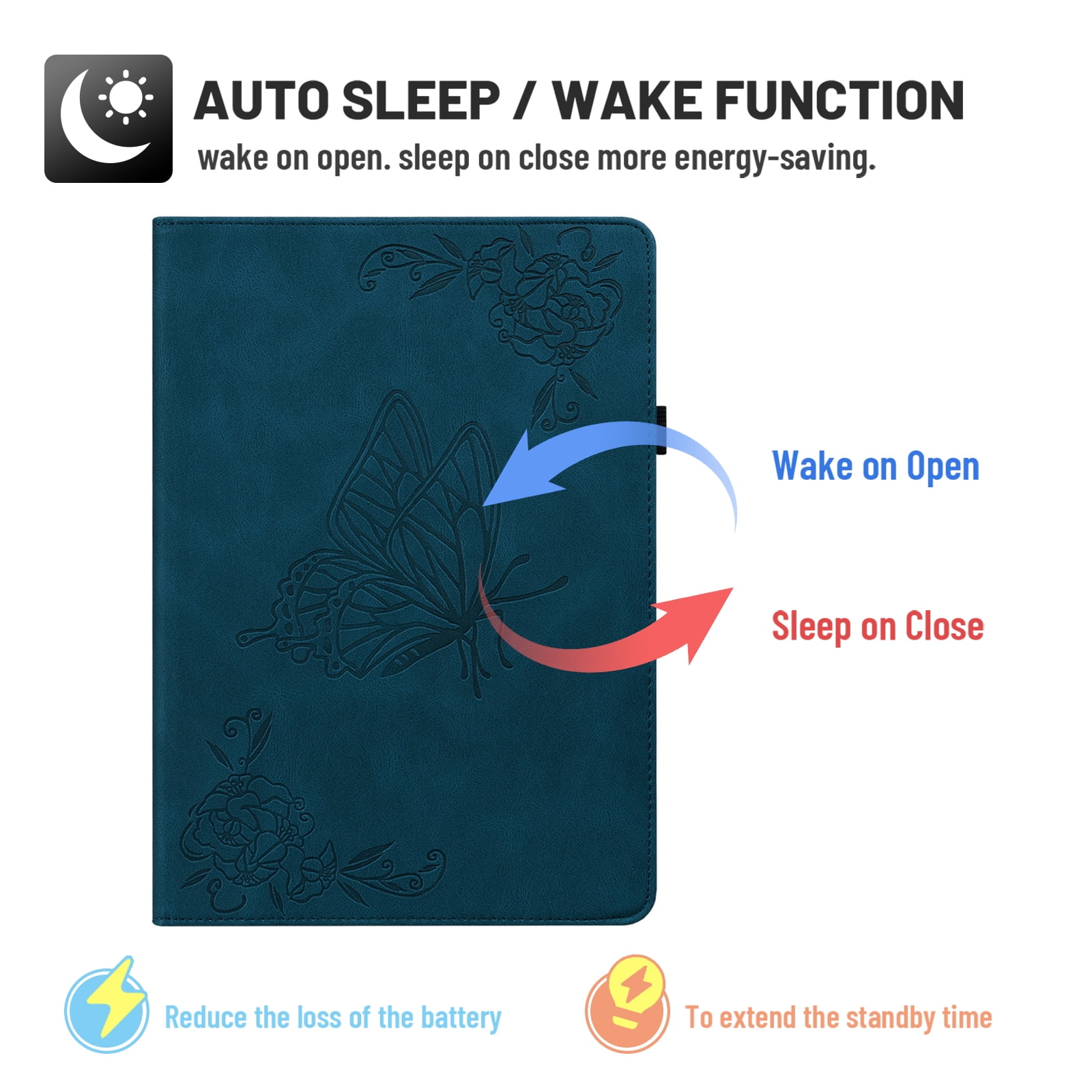 Dteck Smart Folio Case for Apple iPad (10th generation), Embossed Butterfly PU Leather Flip Stand Cover with Card Slots Pencil Holder Auto Wake Sleep Case for iPad 10th Gen 10.9" 2022,Blue