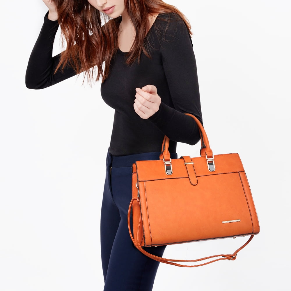 Women's Handbag Flap-Over Belt Shoulder Bag top Handle Tote Satchel Purse Work Bag W/Matching Wristlet