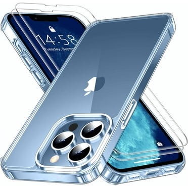 Heavy Duty Clear Phone Case Designed for Apple iPhone 13 Pro Max Transparent Case with 2 Tempered Glass Screen Protector, Shockproof Dropproof Slim Clear Case for Apple iPhone 13 Pro Max