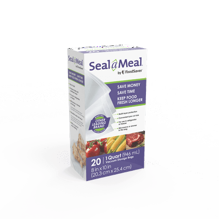 Seal-a-Meal 1-Quart Vacuum Seal Bags for Seal-a-Meal and FoodSaver Vacuum Sealers, 20 Pack, Plastic