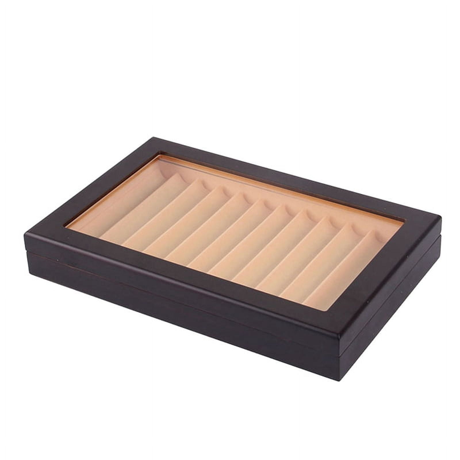 2X 12 Grid Wooden Pen Display Case Storage Luxury Fountain Case Transparent Window Pen Box-Collection Organizer Ebony