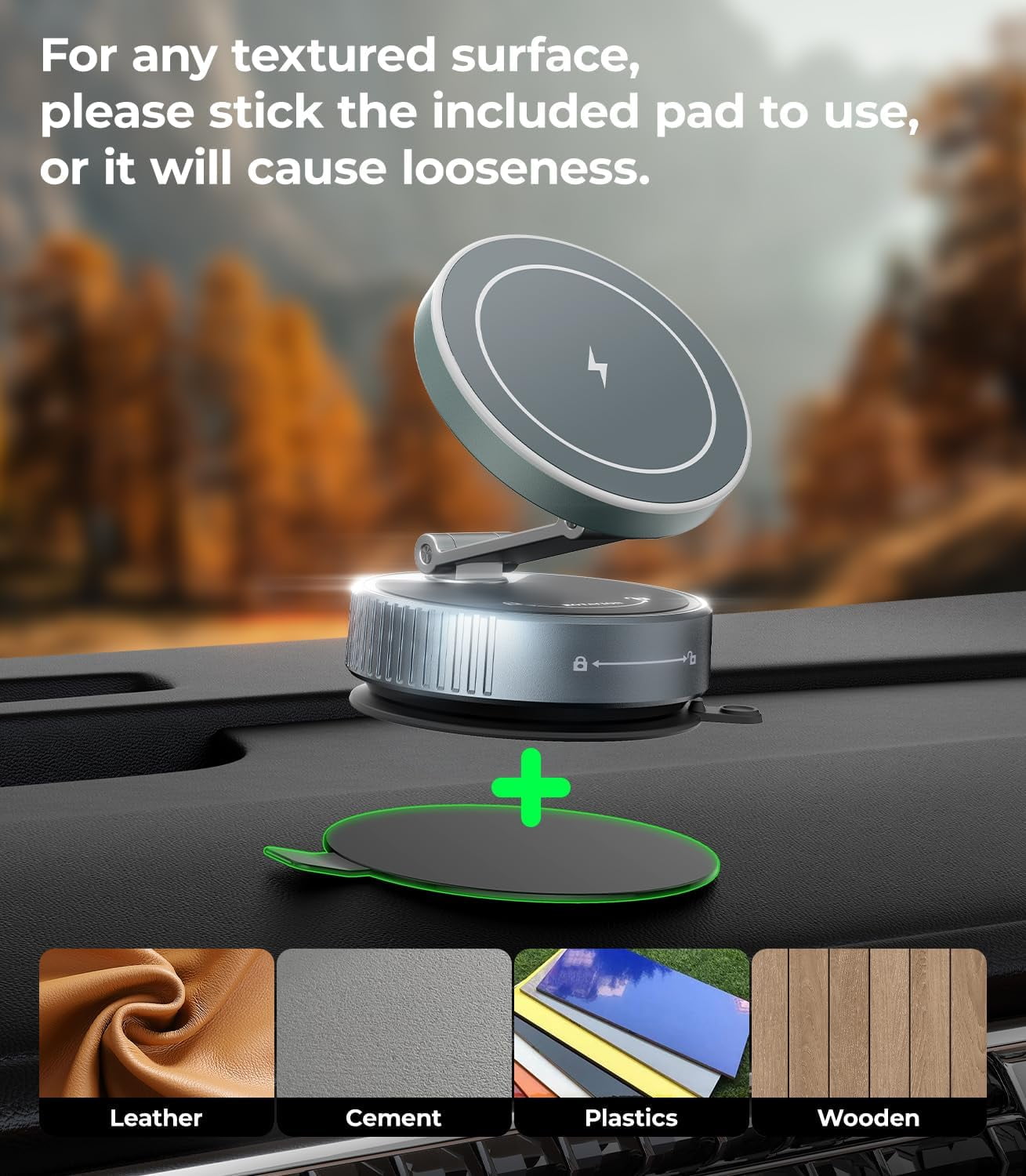 FHDFHD for MagSafe Car Mount Charger, 15W Wireless Charger Stand with Vacuum Suction Cup, Magnetic Phone Holder for Car, for iPhone 17 Pro Max 16-12 & Android, 360°Adjustable & Foldable Phone Stand