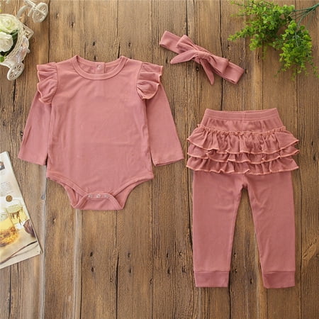 

Augper Baby Girl Clothes Long Sleeve Fall Winter Clearance Newborn Kids Baby Girls Outfits Clothes Romper Bodysuit+Cake Pants+Headband Set