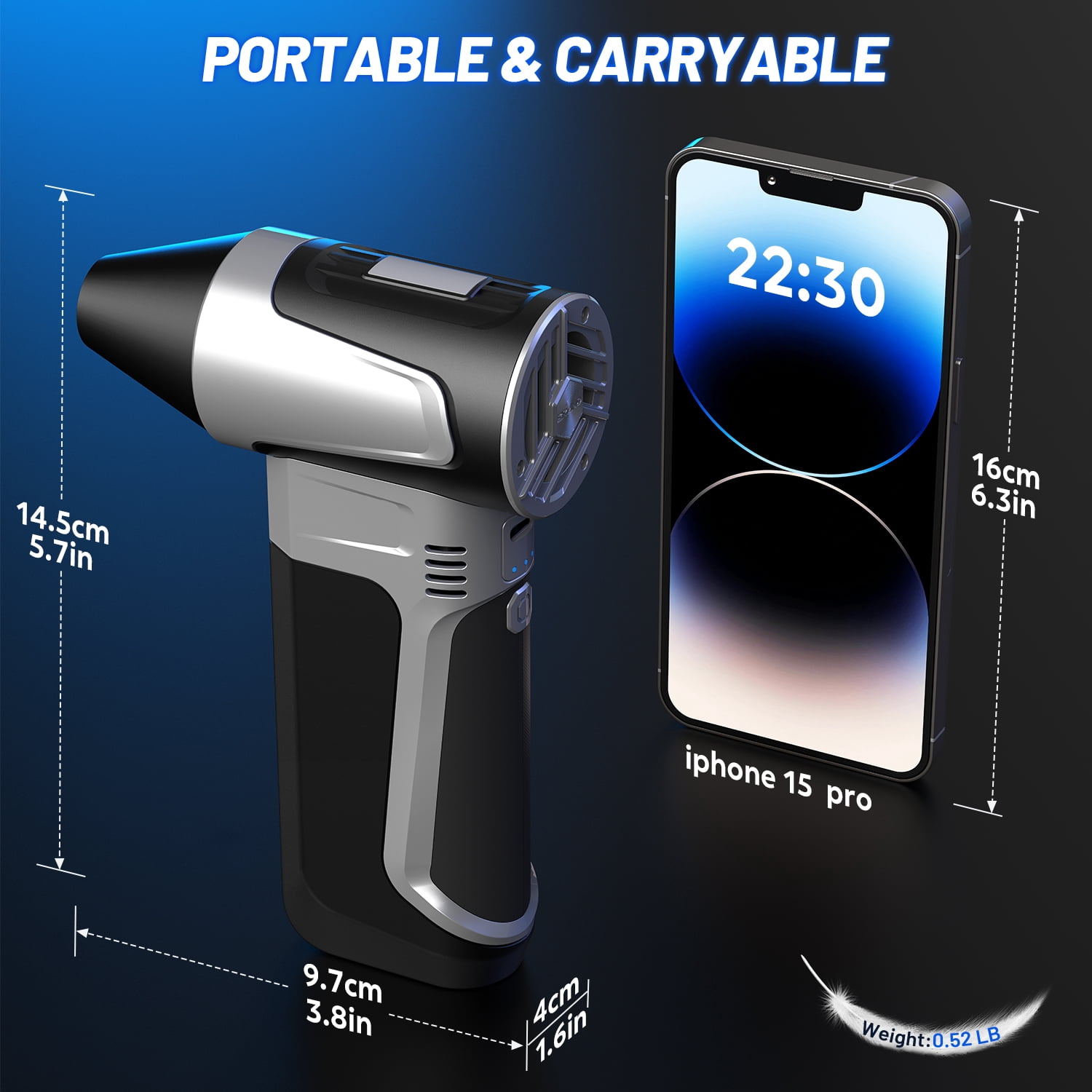 CAMPARK Electric Air Duster-180000RPM Super Power Cordless Air Duster, 3-Gear Adjustable Mini Blower with Fast Charging, Dust Blower for Computer, Keyboard, House, Outdoor and Car