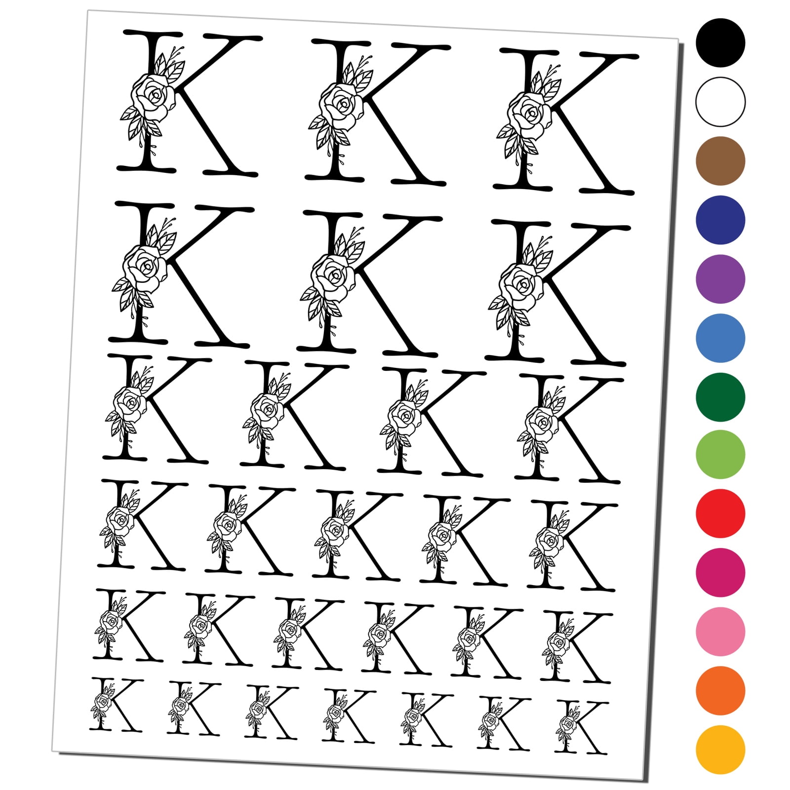 Rose Typewriter Font Capital Letter K Water Resistant Temporary Tattoo