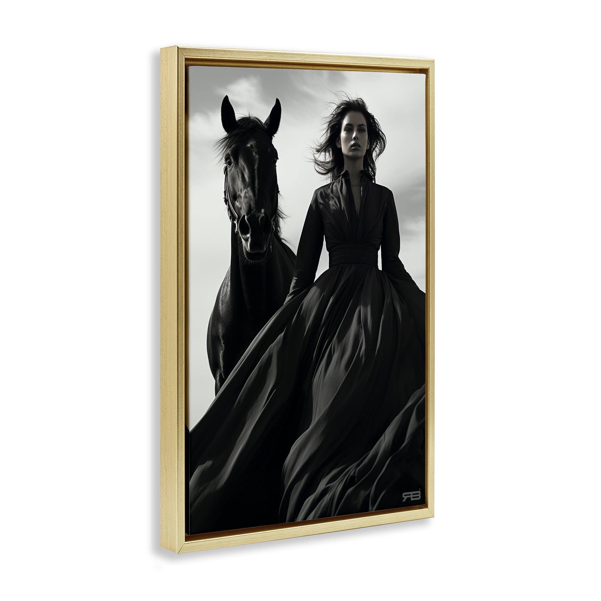 Stupell Industries Trendy Woman with Horse People Painting Gold Floater Framed Canvas Art Print Wall Art, 17 x 25