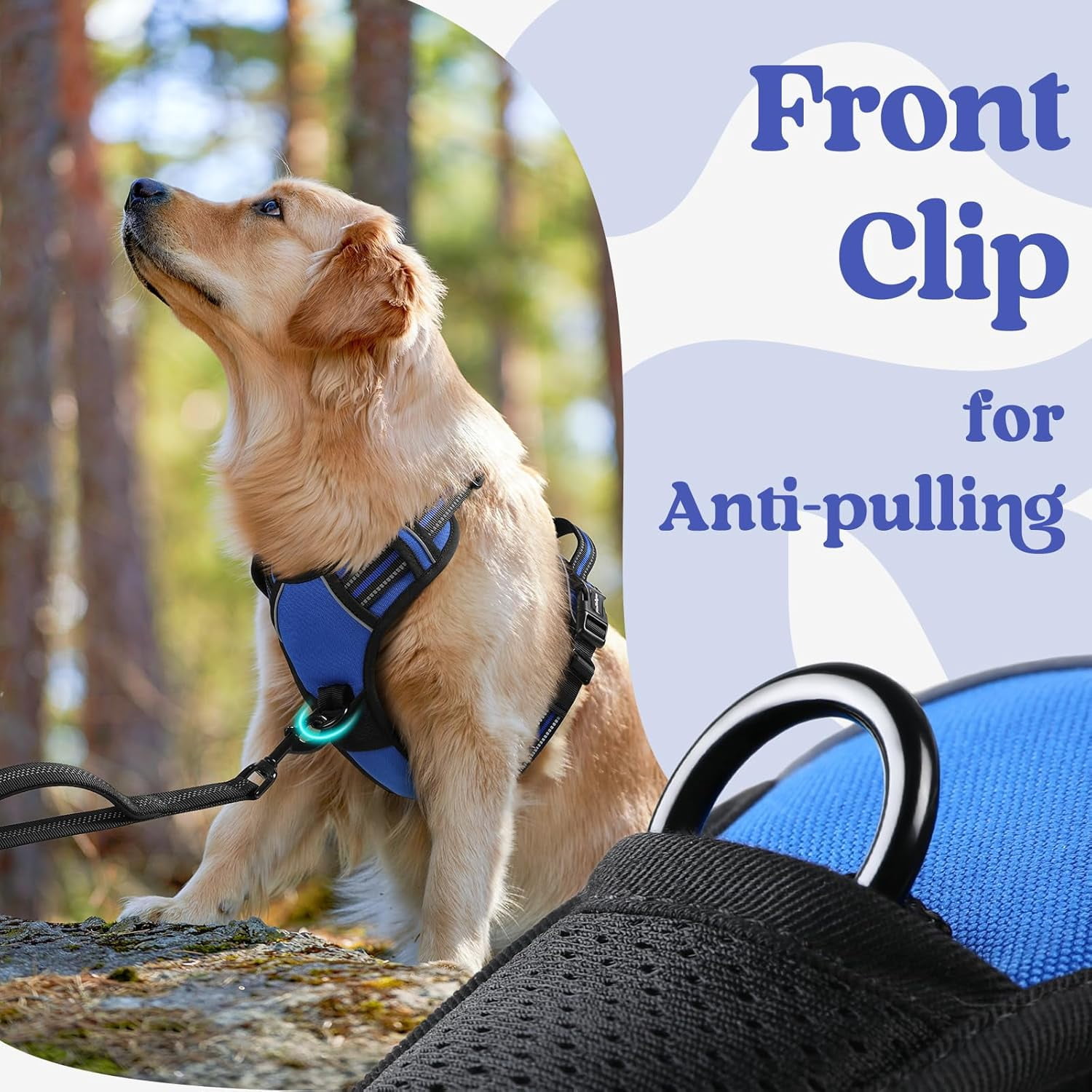 Dog Harness for Large, No Pull Pet Harness with 3 Buckles, Adjustable Soft Padded Vest with Control Handle, Walking Reflective Pet Vest for Large Dogs, Blue, L