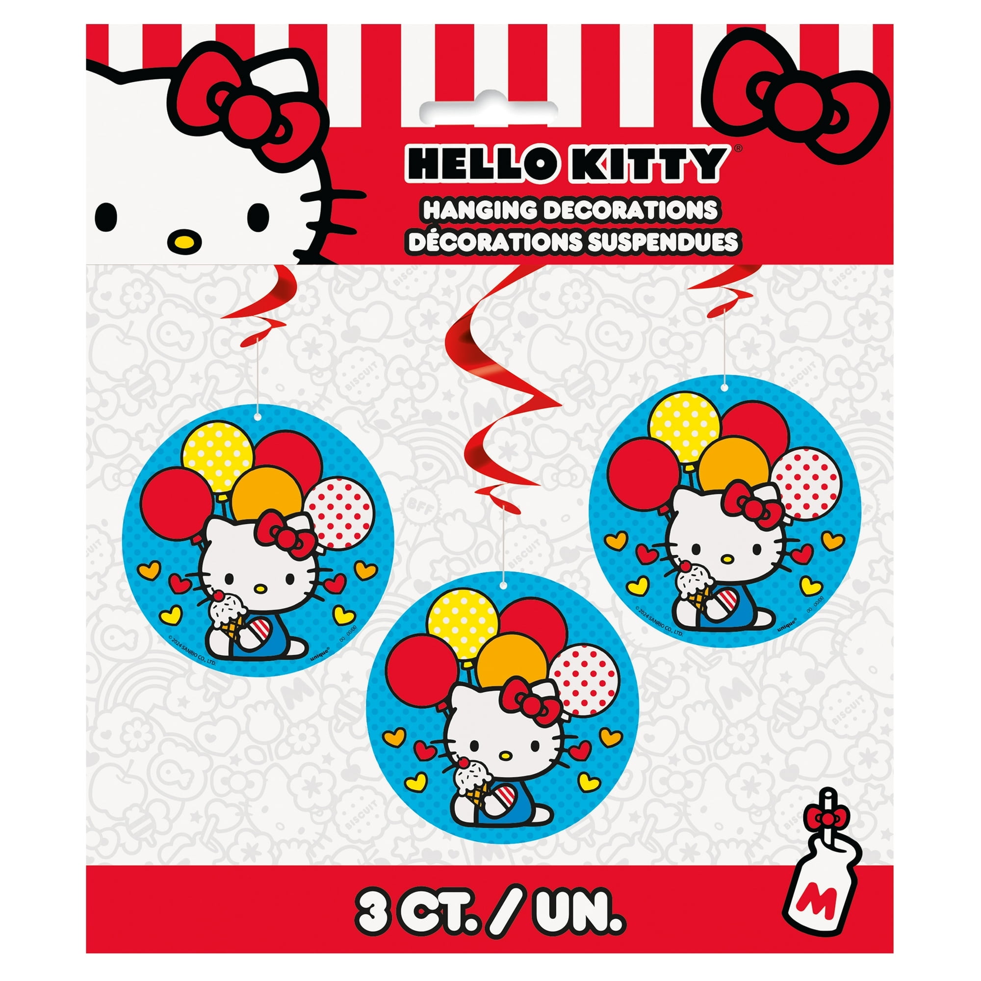 (12 pack) Hello Kitty Hanging Swirl Decorations, 3ct