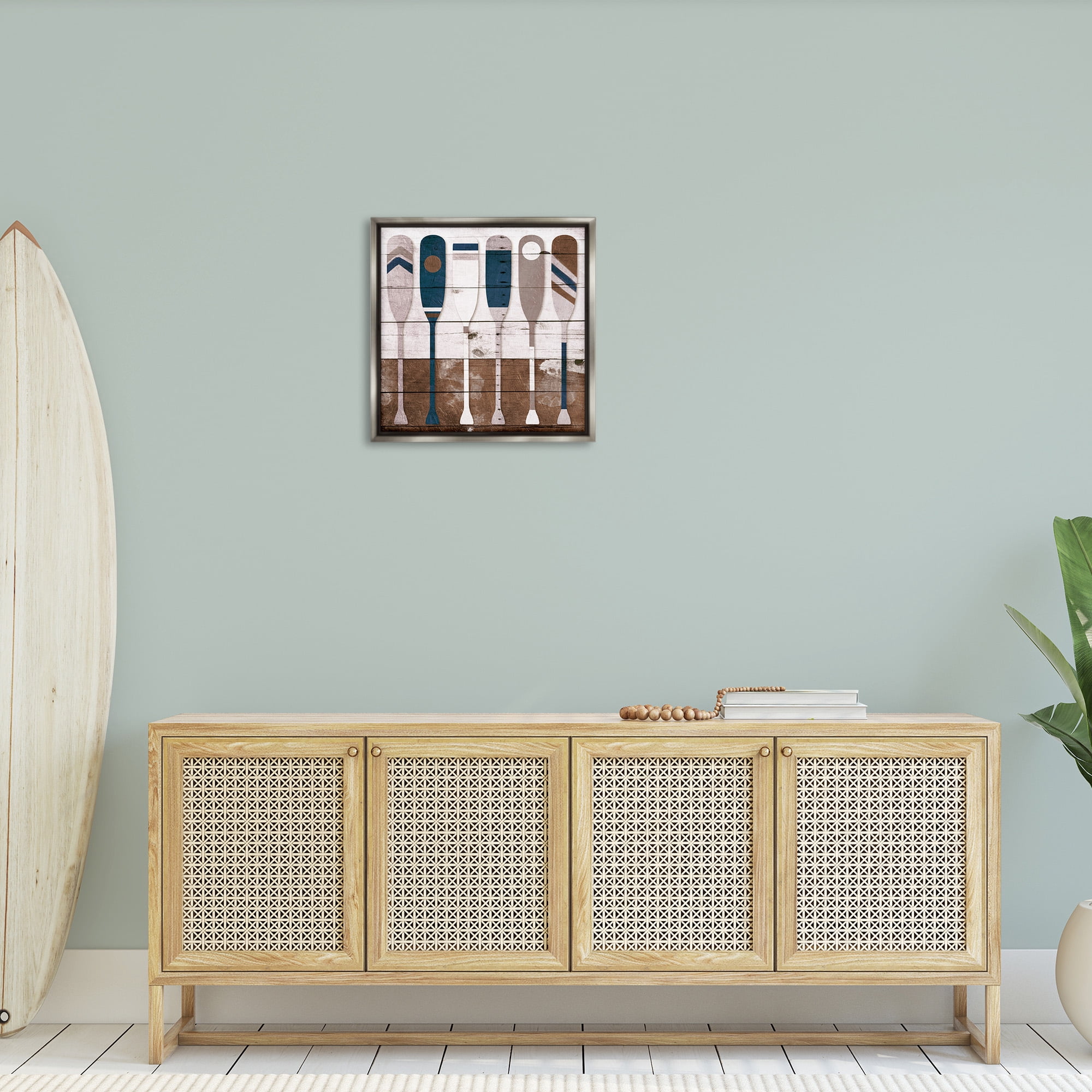 Stupell Industries Rustic Ocean Paddle Ores Nature Painting Gray Floater Framed Canvas Art Print Wall Art, 25 x 25