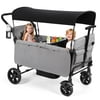 Vomeast Wagon Stroller for Kids, Spacious 2-Seater Stroller Wagon with Adjustable Canopy, Pull & Push Handle, 5-Point Harness, Foldable for Toddlers, Grey