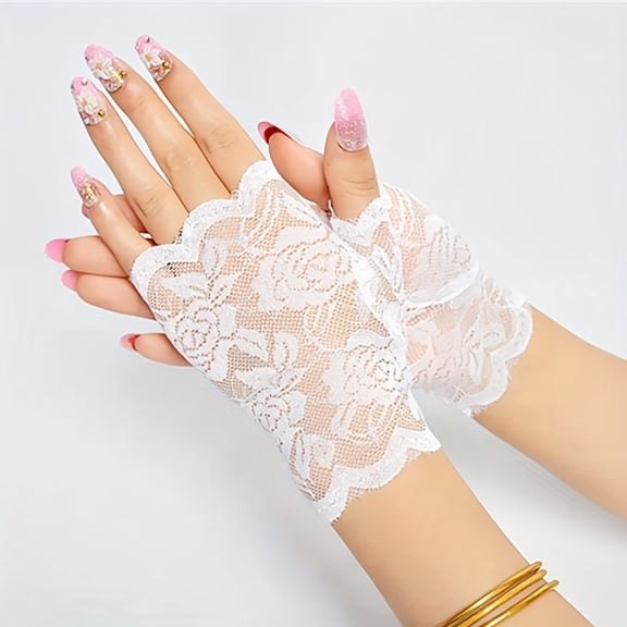 A Pair of Women's Lace Gloves, Wedding Lace Gloves, Driving Gloves, Half-finger -covering Gloves, Fingerless Short Dance Decorative Gloves