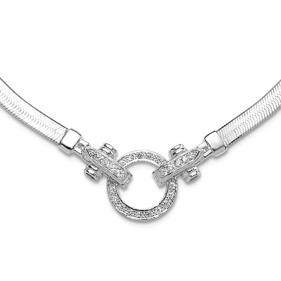925 Sterling Silver Rhodium Plated CZ Herringbone With 2in Extension Necklace 16mm Wide 16 Inch Pendant Necklace for Wom