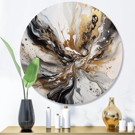 Designart "Painting With Swirls Marble II" Abstract Metal Round Wall Art