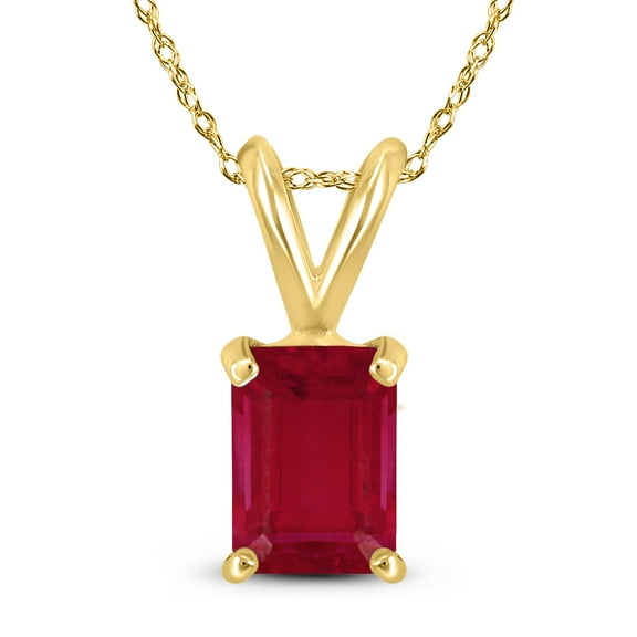 SZUL Women's 14K Yellow Gold 5x3MM Emerald Shaped Ruby Pendant