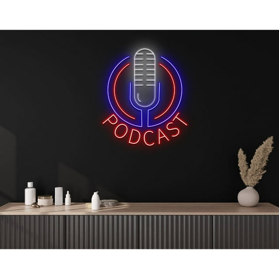 Glowneon Podcast Multi Color Neon Sign, Music Studio Wall Art Decor